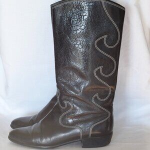 Bally Black Leather Boots With White Stitching
